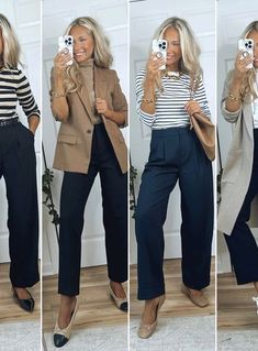 TreatingTheStreetsLikeARunway on LTK Work Outfits With Flats, Outfits With Flats, Navy Blue Pants Outfit, Blue Pants Outfit, Winter Business Outfits, Pants Outfit Work, Fall Workwear, Casual Weekend Outfit, Casual Office Wear