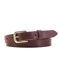 To choose your buckle, make a selection from the drop-down menu, and the picture will change to match. This warm brown leather belt has a narrow 1" (25mm) profile making it highly versatile.  Easily fitting both jeans and formal trousers, this luxurious skinny belt also makes a neat waist belt to cinch in dresses and coats. Carefully hand crafted from Italian vegetable tanned leather by a member of our small team at our London workshop;  these belts are constructed with press studs to enable buc Capsule Accessories, Leather Belt Crafts, Jeans Formal, Uni Fits, Womens Belt, Mens Belt, Formal Trousers, Belt Brown, Classic Brown