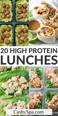 20 high protein lunches that are packed in plastic containers and ready to be eaten