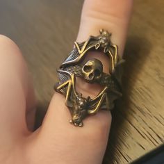 Beautiful Sterling Silver Stacked Ring With Bats And Skull, Just Needs A Bit Of Polishing. Purchased A Couple Years Ago. Bat Skull, Gothic Ring, Sterling Silver Stacking Rings, Gothic Rings, Skull Ring, Stacking Rings, Womens Jewelry Rings, A Couple, Bat