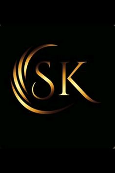 the sk logo is shown in gold and black