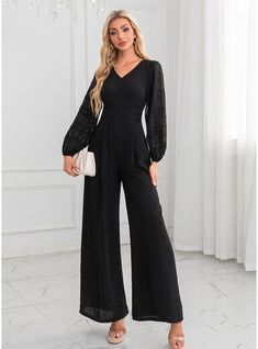 JJ's House No Polyester Maxi V-Neck Fall Winter Jumpsuit/Pantsuit NO Black S Height:5.7ft(174cm) Bust:33.5in(85cm) Waist:26in(66cm) Hips:36in(91cm) Dress. #JJ's House #No #Polyester #Maxi #VNeck #Fall #Winter #JumpsuitPantsuit #NO #Black #S #Dress Winter Wedding Guest Outfit, House Party Outfit, Winter Wedding Guest, Wedding Guest Outfit Winter, Winter Wedding Guests, Winter Jumpsuit, Maxi Jumpsuit, House No, Wedding Guest Outfit