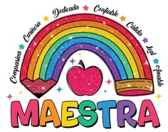 the logo for maestraa with an apple and rainbow