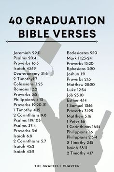 a poster with the words 40 graduation bible verses in black and white on it