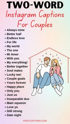 two - word instagram captions for couples are shown in this graphic above the image