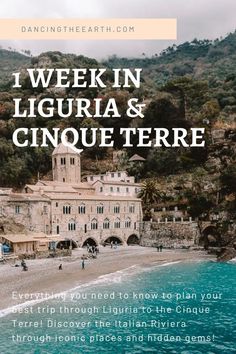 the beach with text that reads i week in liguria and cinque terrie