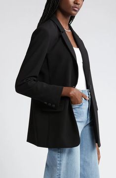 Nordstrom Relaxed Fit Blazer | Nordstrom Career Notched Blazer With Single Button, Notched Single Button Blazer For Career, Career Blazer With Single Button And Notched Shape, Single Button Notched Blazer For Career, Tailored Button-up Blazer For Career, Notched Solid Blazer For Work, Notched Blazer For Work, Solid Notched Blazer For Workwear, Single Button Solid Color Office Blazer