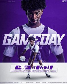 a poster for the gameday with a basketball player holding a ball in his hand