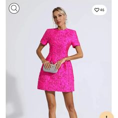 Perfect Color Bright Pink Mini Dress, Perfect Condition, Never Worn With Tags. Classy Yet Sassy, Sophisticated. Jacquard Mini Dress, Mini Dress Pink, Bandage Midi Dress, Floral Shirt Dress, Jacquard Dress, Puff Sleeve Dresses, Looks Chic, Pink Mini Dresses, Mode Vintage