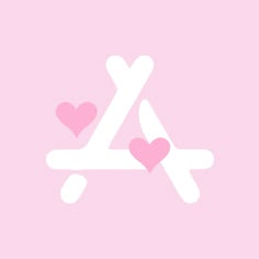 a pink wallpaper with hearts and the letter'a'in white on a light pink background