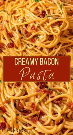 creamy bacon pasta with bits of bacon Creamy Bacon Pasta, Bacon Pasta Recipes, Bacon Dishes, Tomato Cream Sauce, Easy Pasta Dinner, Bacon Pasta, Pasta Dinners, Ground Beef Recipes For Dinner