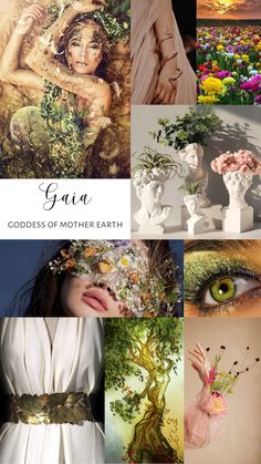 a collage of photos with the words gaia on it