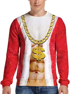 Fashion Christmas Men's Shirt – uglyparty Gold Dollar, Fashion Wigs, Fashion Christmas, Christmas Print, Sweatshirts Online, Printed Sleeves, Print Pullover