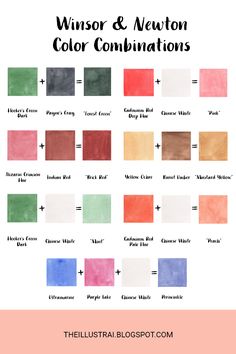 the color chart for winsor and newton's combination combinations in watercolors