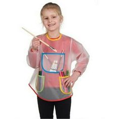 Specifications: Apron has three big pockets, kids can hold the water pens, paints, snacks and paper towels and other items.  Can effectively protect kids' clothes from oil paint, watercolor.  Hoop& loop sealing design at the back. Type: Baby Painting Smock Material: PVC Suitable Age: 3-6Y Features: Multi Pockets, Waterproof, Painting Costume, Clear Shoulder Width: 29cm/11.42" (Approx.) Cloth Length: 55cm/21.65" (Approx.) Sleeve Length: 42cm/16.54" (Approx.) Notes: Due to the light and screen set Painting Skirt, Painting Smock, Painting Costume, Kids Art Smock, Kids Smock, Smock Apron, Baby Apron, Painting Apron, Art Smock