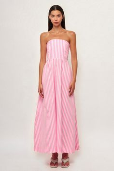 Crescent Midi Pink And White Striped Dress, Pink Summer Maxi Dress, European Summer Dresses, Fancy Maxi Dress, Pink Pinstripe, Pointed Pumps, Perfect Summer Outfit, White Striped Dress, Guest Outfit