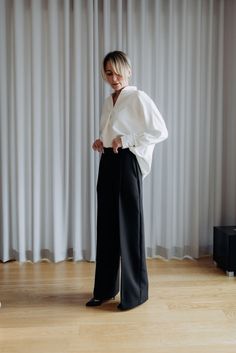 Wedding Guest Outfit, Trendy White Set Of Blouse And Palazzo Pants, Mother Of The Groom Two Pieces Set, Viscose Fabric Loose Pants. This set of palazzo pants and white shirt are crafted from luxury viscose fabric and exudes charm. The minimalist design of the two-piece set seamlessly fits a leather jacket or wool coat, heels or loafers. Elevate your wardrobe with such fashion clothing women or make gifts for girls who appreciate aesthetic clothing. Handcrafted with care and attention to detail, Womens Dress Pants Outfits Wedding, White Pants White Shirt, White Shirt And Vest Outfit, White Leather Pants Outfit, Blouse And Pants Outfit, Oversized White Shirt Outfit, Blouse And Palazzo, Black And White Outfit Ideas, Flare Palazzo Pants