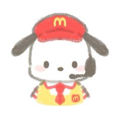 a drawing of a dog wearing a mcdonalds hat