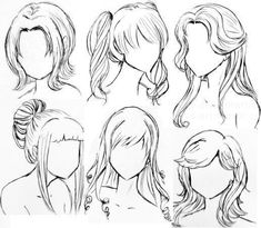 some drawings of different hairs and ponytails for girls with long hair, one in the middle