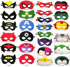 various masks with different colors and designs for children to wear on their face, including the letter