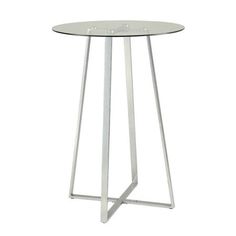 a round table with metal legs and a glass top on an isolated white background,