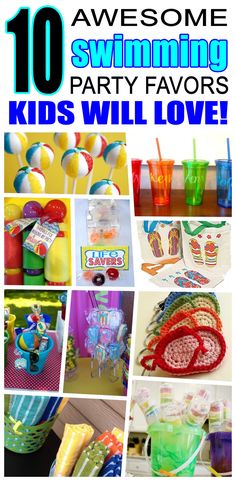 there are lots of different party favors for kids to have at the pool or on the beach