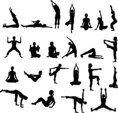 the silhouettes of people doing yoga poses