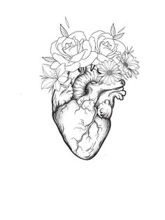 a drawing of a heart with flowers in it