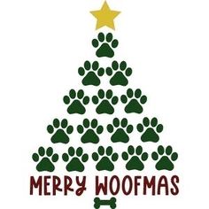 a christmas tree made out of paw prints with the words merry woomas on it