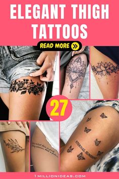 many different tattoos on the legs and thighs are shown in this collage with text that reads