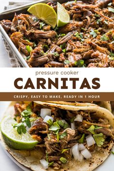 the recipe for pressure cooker carnitas is easy to make, ready in minutes