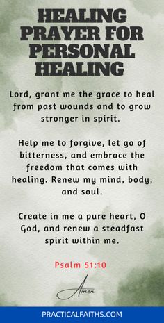 a prayer card with the words, healing prayer for personal health and love on it