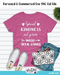 a pink shirt that says special kindness not germs wash your hands