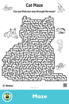 Advanced cat-themed maze for kids ages 8 and up Maze For Kids, Kids Table Wedding, Large Cat Breeds, Crafts And Activities For Kids, Mazes For Kids, Busy Books, Dog Camping