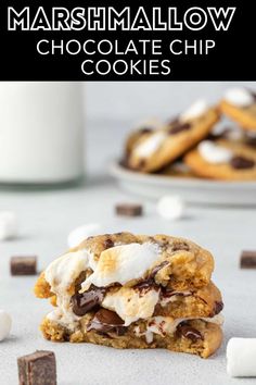 marshmallow chocolate chip cookies stacked on top of each other