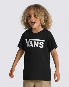 Vans | Toddler Vans Classic Kids Black/White T-Shirt Black Cotton T-shirt With Front Logo, Casual Vans T-shirt With Graphic Print, Black Streetwear Top With Front Logo, Casual Streetwear T-shirt With Front Logo, Black Tops With Front Logo For Streetwear, Black Top With Front Logo For Streetwear, Basic Cotton T-shirt With Logo, Front Logo Top For Summer Streetwear, Summer Streetwear Top With Front Logo