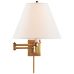 a wall light with a white shade on the top and bottom part of it's arm