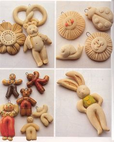 several pictures of different items made out of clay, including teddy bears and other things