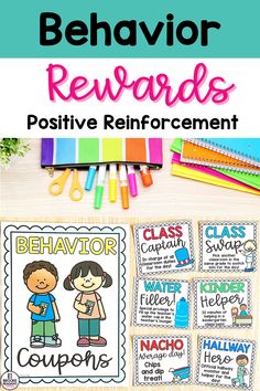 behavior reward poster with the words behavior reward and other activities for students to use in their classroom