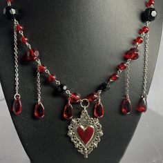 Gothic sacred heart blood drop necklace! Handmade with glass beads! #gothic #goth #jewelry #gothicjewelry #necklacs Blood Jewelry, Blood Necklace, Blood Drop, Goth Jewelry, Gothic Jewelry, Drop Necklace, Sacred Heart, Necklace Handmade, Women's Jewelry