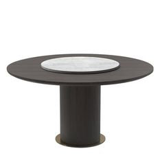 a round table with a marble top and metal base, on an isolated white background