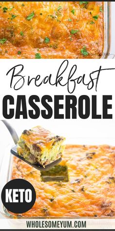 Healthy Keto Low Carb Breakfast Casserole With Sausage And Cheese Recipe With Sausage, Casserole Healthy, Keto Sausage, Breakfast Casserole Sausage, Low Sugar Recipes