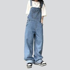 Introducing the 2023 Autumn Collection's street-style staple â€?our Women's Wide-Leg Overalls! Crafted with stretchy material and featuring a medium wash. distinctive buttons & suspenders closure. and an effortlessly cool wide-leg fit. these overalls are the perfect combination of grunge & sophistication.Why They're Your Next Autumn StapleA wardrobe classic. these overalls are the definition of modern fashion. Their unique wide-leg cut provides a bold and stylish look. while their stretchy material ensures comfort without compromising on design. Whether you're headed to a music festival or a day out with friends. you're sure to make a statement with these overalls.Key Highlights: Street Style: A must-have for any fashionista's wardrobe. these overalls are the perfect mix of gritty street s Button Suspenders, Fun Outfits, Street Style Edgy, Wardrobe Classic, Swimsuits Hot, Grunge Look, Current Fashion, Autumn Collection, Denim Color