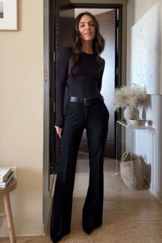 Discover the ultimate guide to all-black outfits for women that are perfect for the office. These 21 outfit ideas will help you nail the all-black outfit aesthetic with ease. Womens Black Outfits Classy, Outfit For Office Work Casual, Office Outfits All Black, Woman Black Outfit Classy, Casual Outfits To Go Out At Night, Black Wear Woman, Winter Black Outfits Classy, Business Black Outfit, Winter Outfit For Office Women