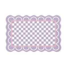 a purple and white checkered placemat with pink border on the edge, in front of a white background