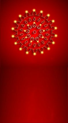 a red background with lights and hearts on the wall in the shape of a circle