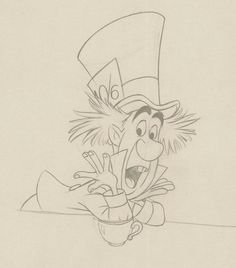 a drawing of a man with a top hat on his head and hands in the air