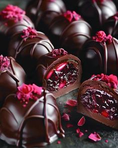 chocolate covered candy with pink flowers on top