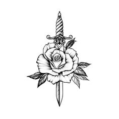 a rose and dagger tattoo design