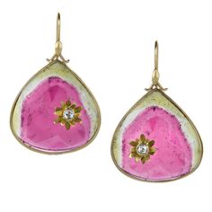 Annette Ferdinandsen Watermelon Tourmaline Waterlily Earrings | Quadru - Quadrum Gallery Cracked Egg, Green Jewelry, Water Lily, Water Lilies